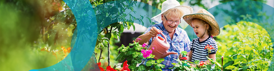 Grandma with granddaughter gardening