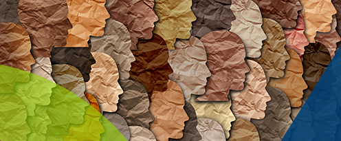 different races in form of paper faces